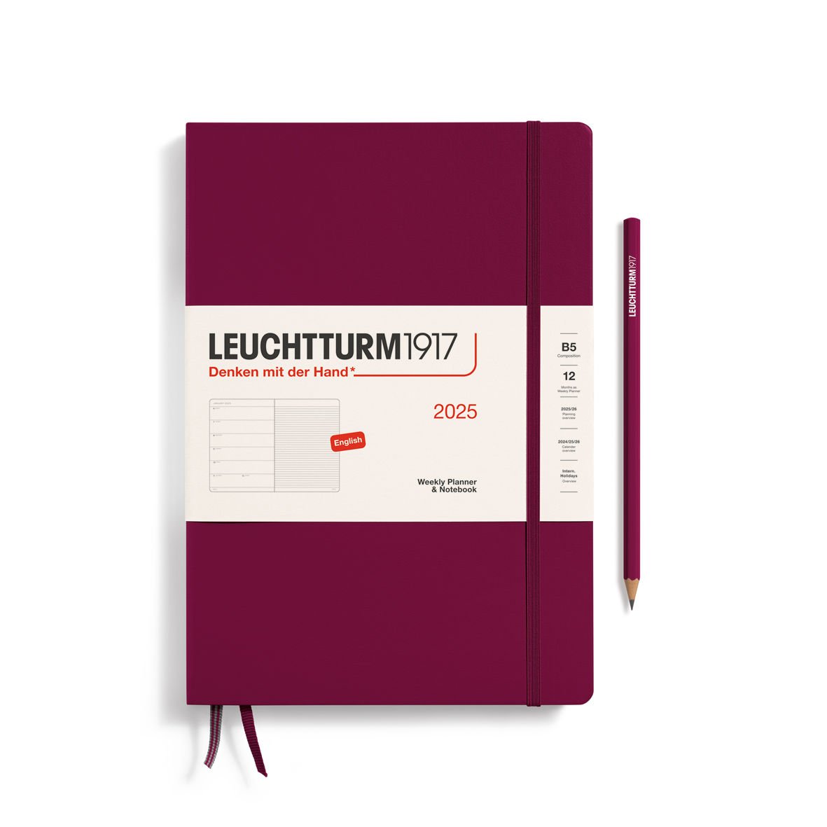 Leuchtturm1917 Tablet Boy (B5) 12 Aylık Ajanda ve Not Defteri 2025 Sert Kapak, İngilizce, Liman Kırmızısı