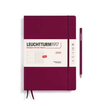 Leuchtturm1917 Tablet Boy (B5) 12 Aylık Ajanda ve Not Defteri 2025 Sert Kapak, İngilizce, Liman Kırmızısı