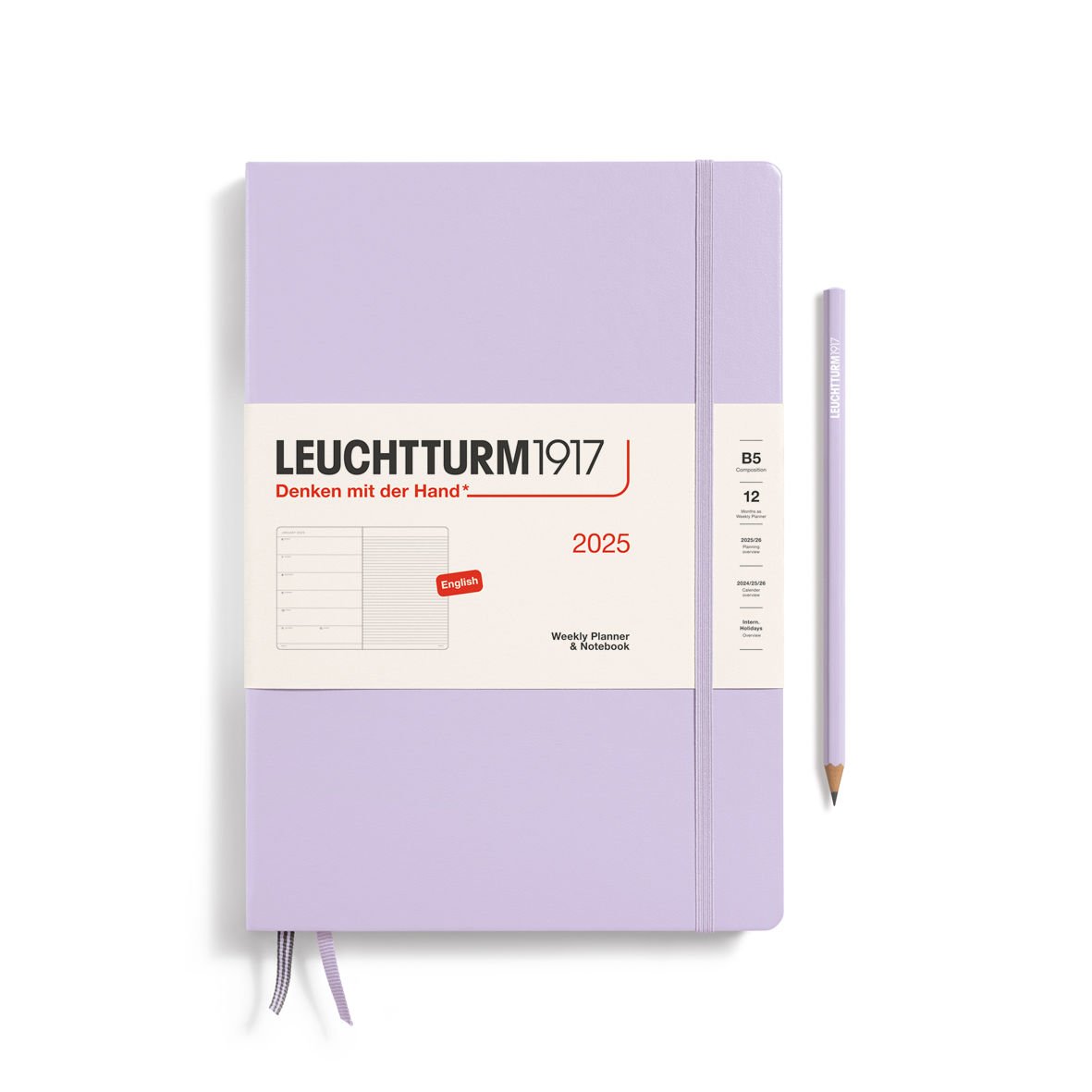 Leuchtturm1917 Tablet Boy (B5) 12 Aylık Ajanda ve Not Defteri 2025 Sert Kapak, İngilizce, Leylak