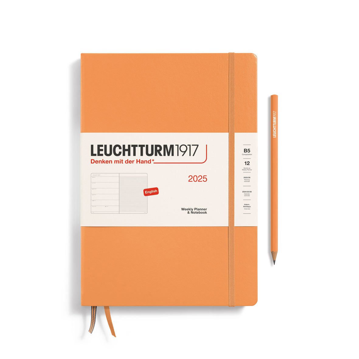 Leuchtturm1917 Tablet Boy (B5) 12 Aylık Ajanda ve Not Defteri 2025 Sert Kapak, İngilizce, Kayısı