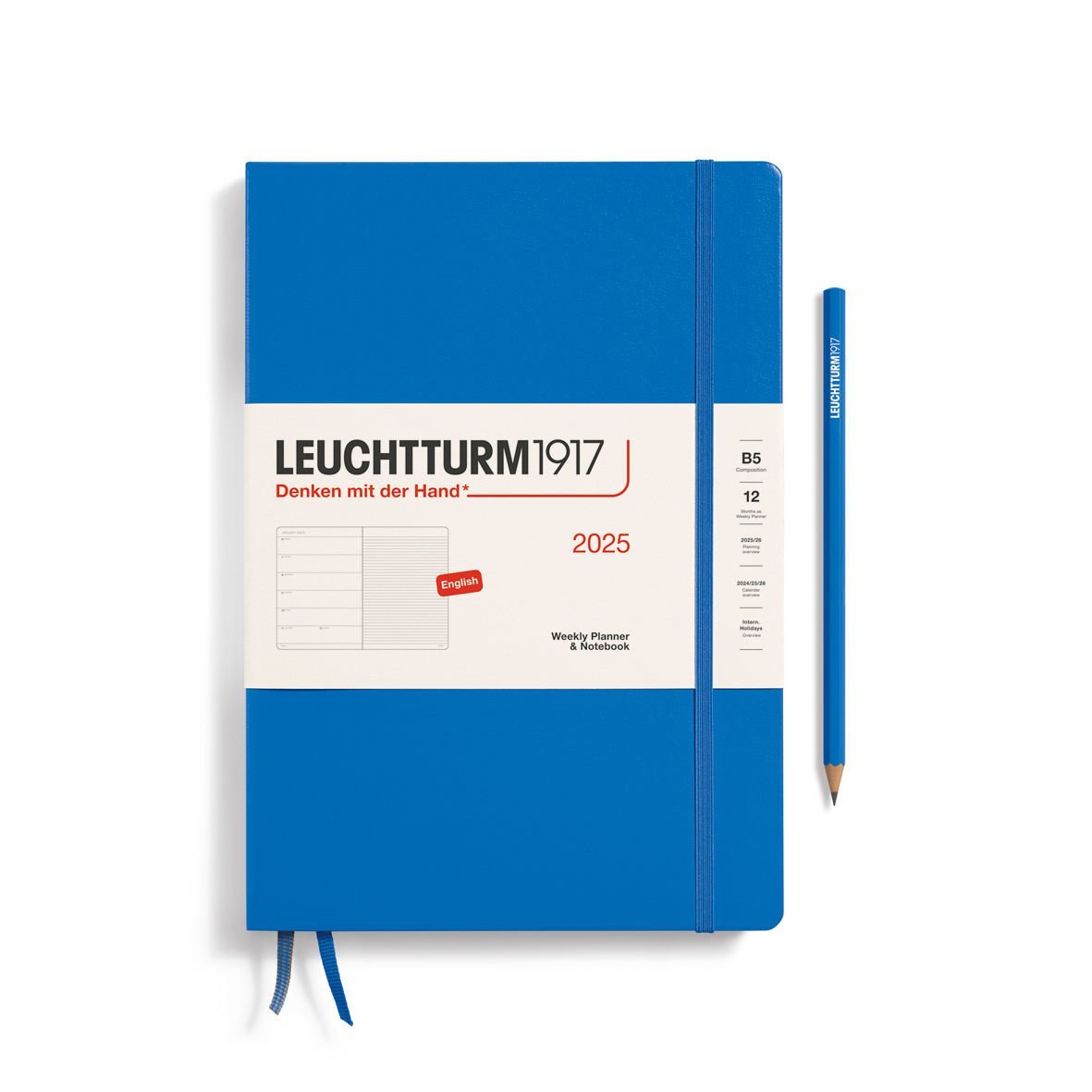 Leuchtturm1917 Tablet Boy (B5) 12 Aylık Ajanda ve Not Defteri 2025 Sert Kapak, İngilizce, Gökyüzü Mavi