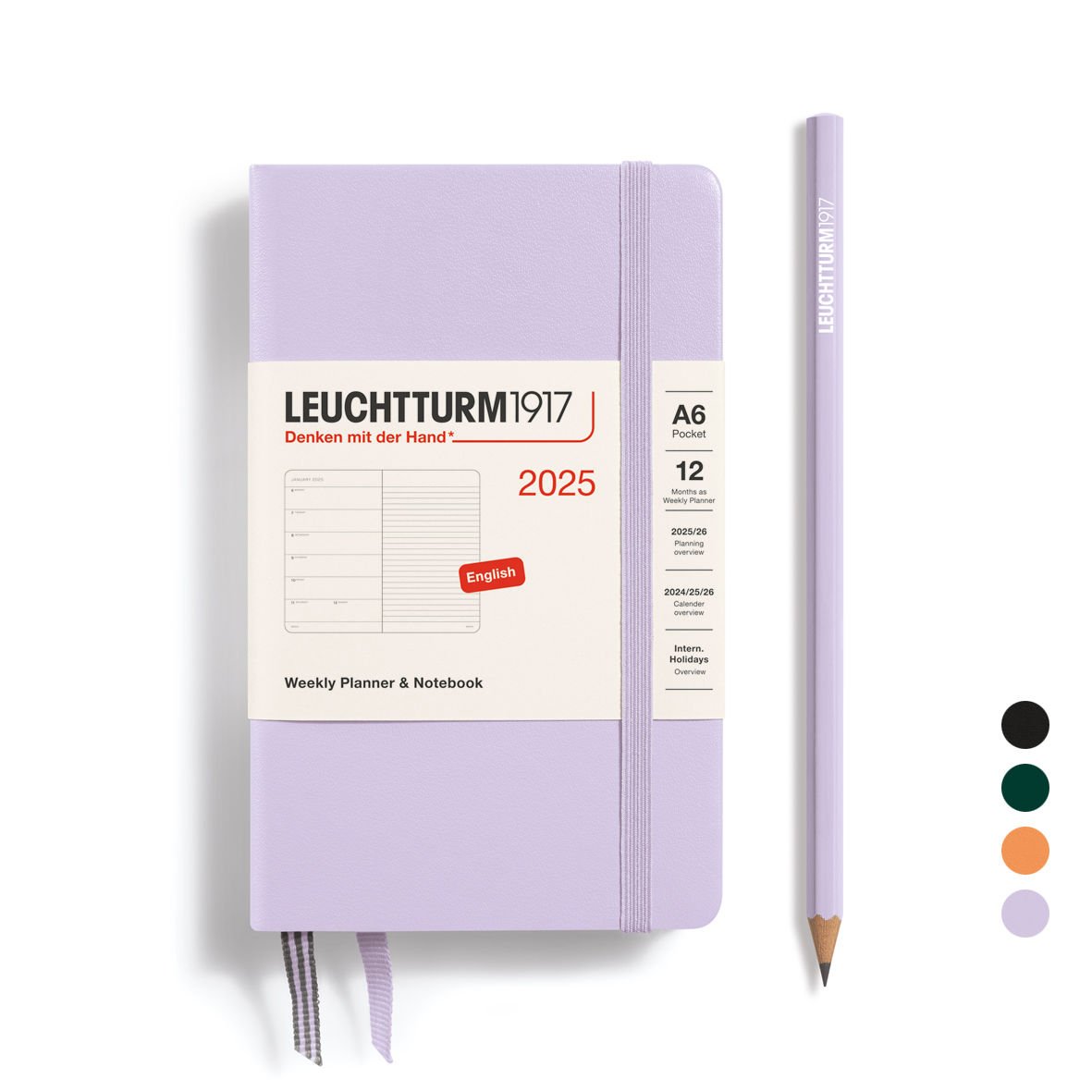 Leuchtturm1917 Cep Boy (A6) 12 Aylık Ajanda ve Not Defteri 2025 Sert Kapak, İngilizce,
