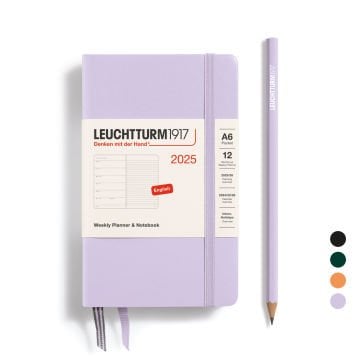 Leuchtturm1917 Cep Boy (A6) 12 Aylık Ajanda ve Not Defteri 2025 Sert Kapak, İngilizce,