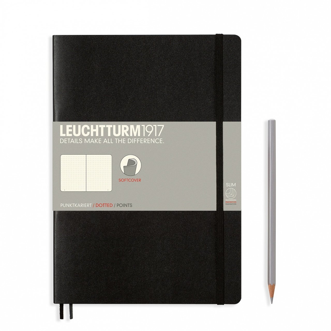 Leuchtturm1917 Not Defteri Tablet Boy (B5), Yumuşak Kapak, 123 Numaralandırılmış Sayfa, Noktalı - Siyah