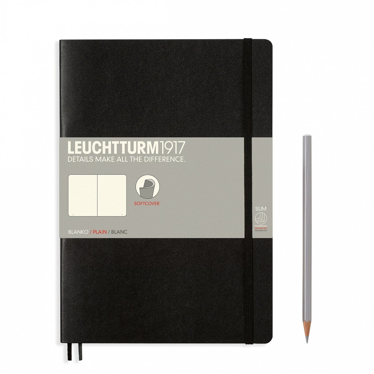 Leuchtturm1917 Not Defteri Tablet Boy (B5), Yumuşak Kapak, 123 Numaralandırılmış Sayfa, Düz - Siyah