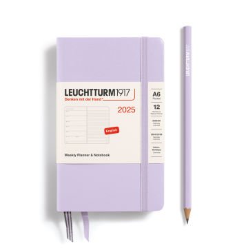 Leuchtturm1917 Cep Boy (A6) 12 Aylık Ajanda ve Not Defteri 2025 Sert Kapak, İngilizce, Leylak