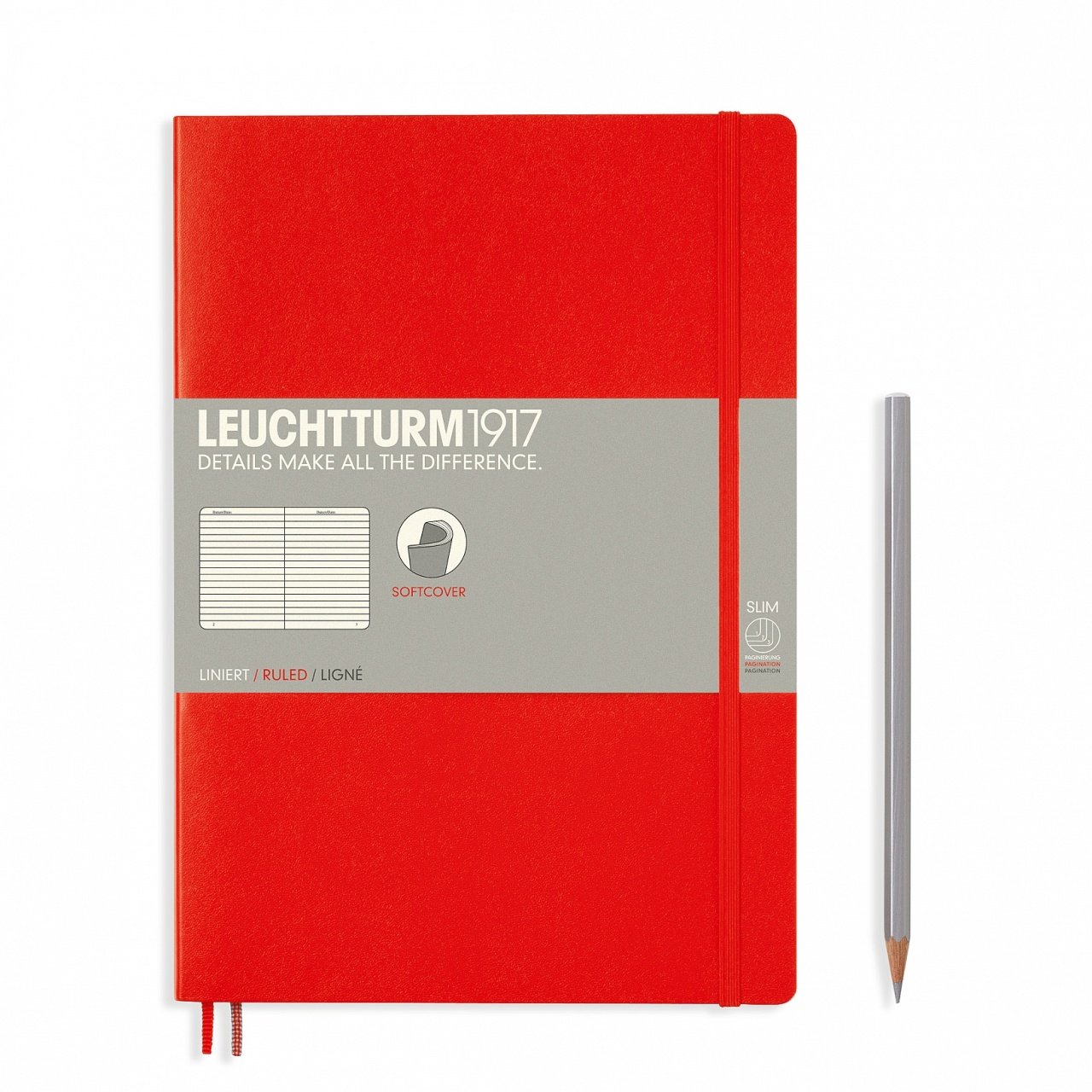 Leuchtturm1917 Not Defteri Tablet Boy (B5), Yumuşak Kapak, 123 Numaralandırılmış Sayfa, Çizgili - Kırmızı