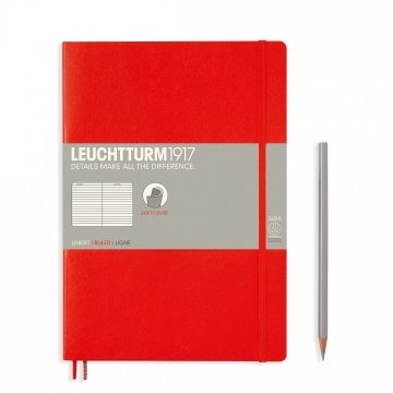 Leuchtturm1917 Not Defteri Tablet Boy (B5), Yumuşak Kapak, 123 Numaralandırılmış Sayfa, Çizgili - Kırmızı
