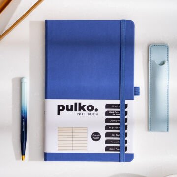 PULKO Notebook Klasik 224 Sayfa Termo Suni Deri Kapak Çizgili Not Defteri 13 X 21 cm, 018, Denim