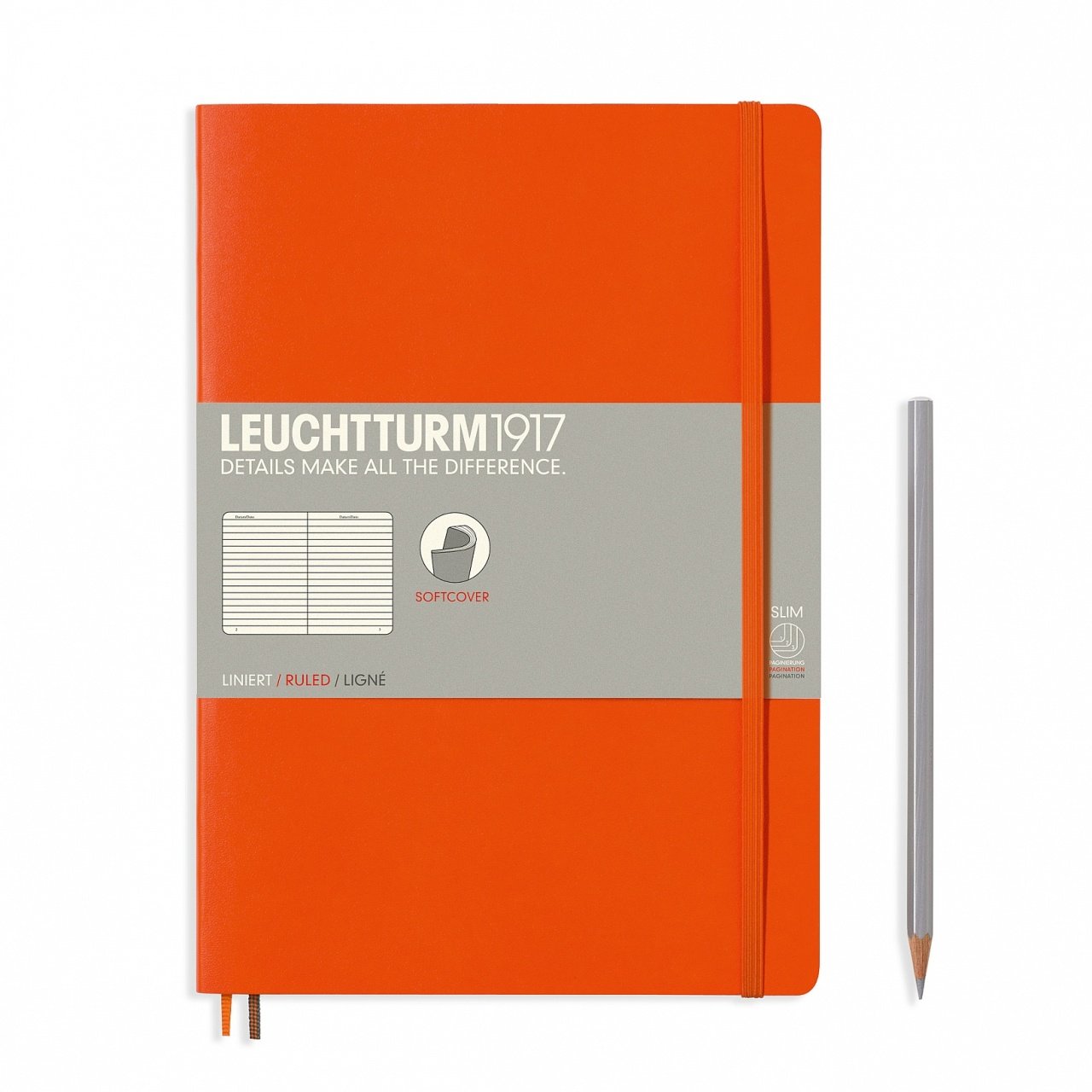 Leuchtturm1917 Not Defteri Tablet Boy (B5), Yumuşak Kapak, 123 Numaralandırılmış Sayfa, Çizgili - Turuncu