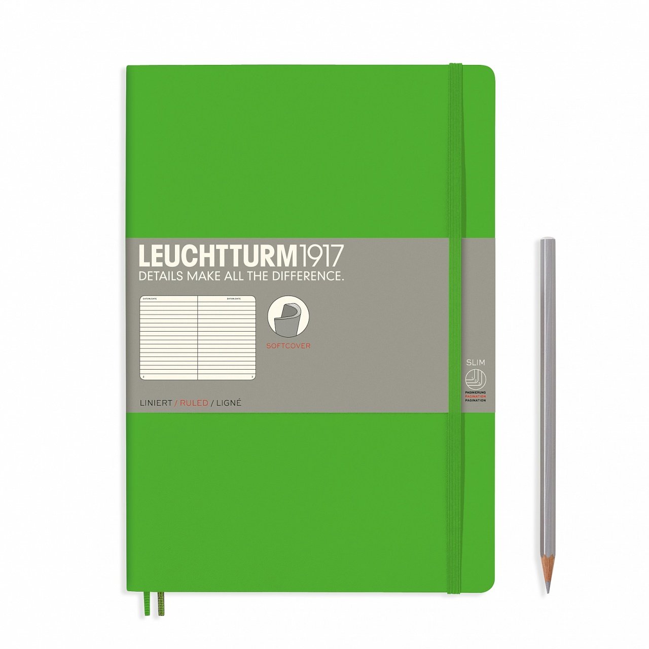 Leuchtturm1917 Not Defteri Tablet Boy (B5), Yumuşak Kapak, 123 Numaralandırılmış Sayfa, Çizgili - Taze Yeşil