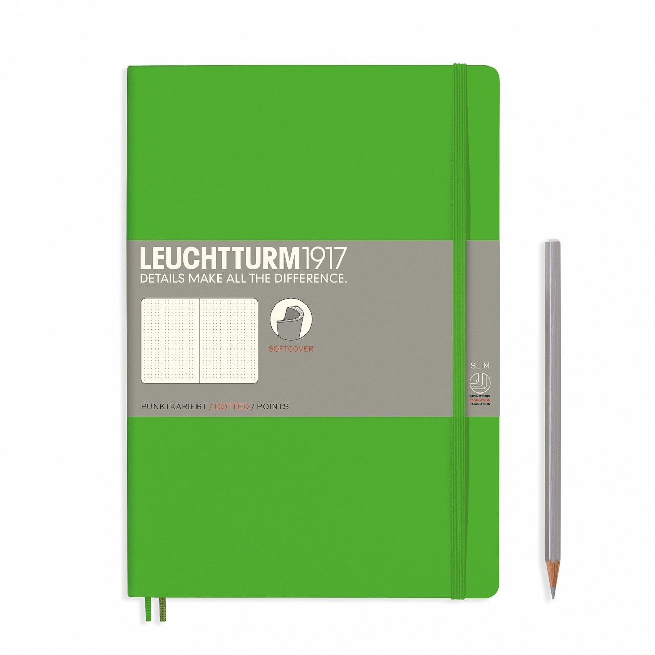 Leuchtturm1917 Not Defteri Tablet Boy (B5), Yumuşak Kapak, 123 Numaralandırılmış Sayfa, Noktalı - Taze Yeşil
