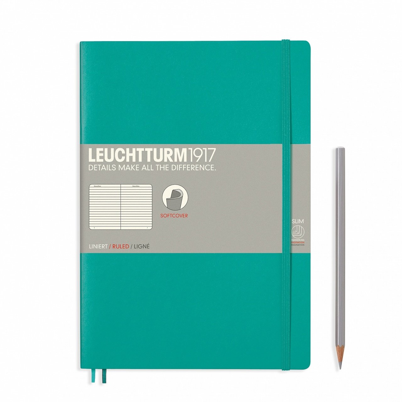 Leuchtturm1917 Not Defteri Tablet Boy (B5), Yumuşak Kapak, 123 Numaralandırılmış Sayfa, Çizgili - Zümrüt Yeşil