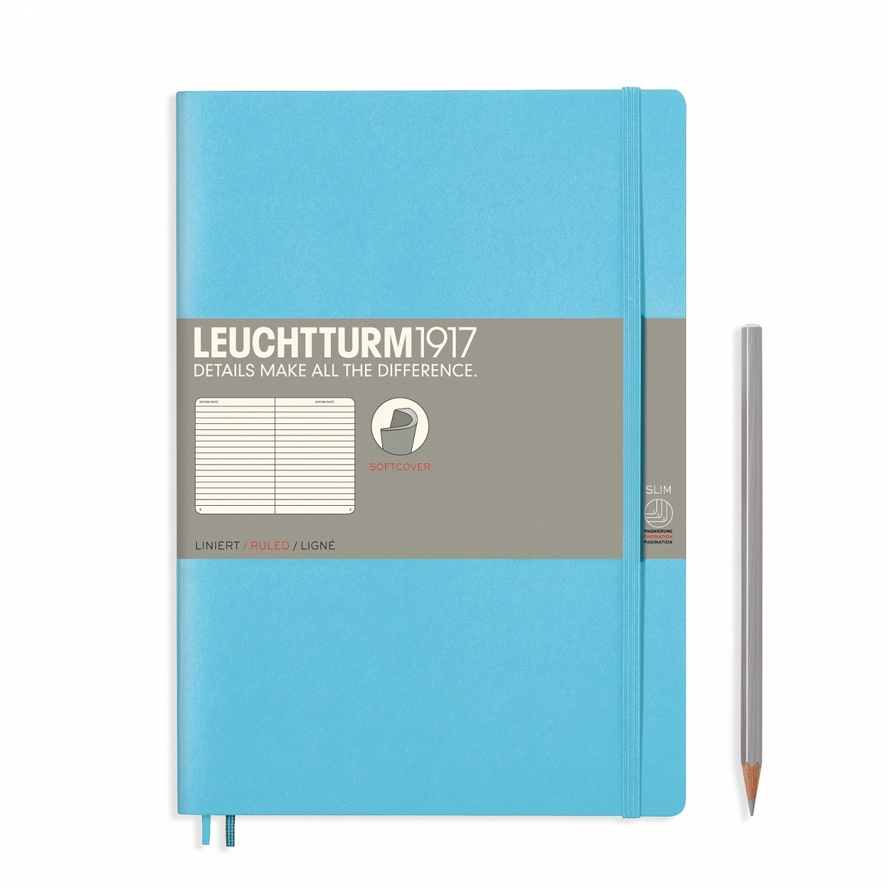 Leuchtturm1917 Not Defteri Tablet Boy (B5), Yumuşak Kapak, 123 Numaralandırılmış Sayfa, Çizgili - Buz Mavi