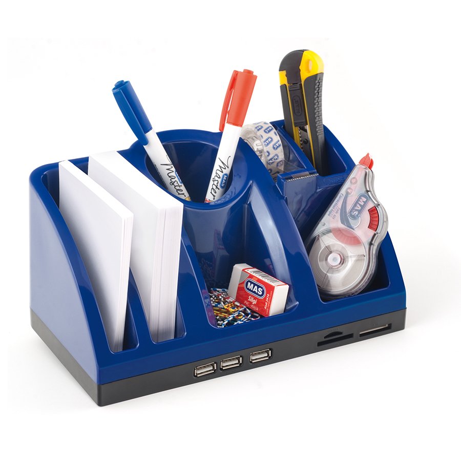 MAS 6602 Masaüstü Tekno Organizer, 3 Adet USB Girişli, Lacivert