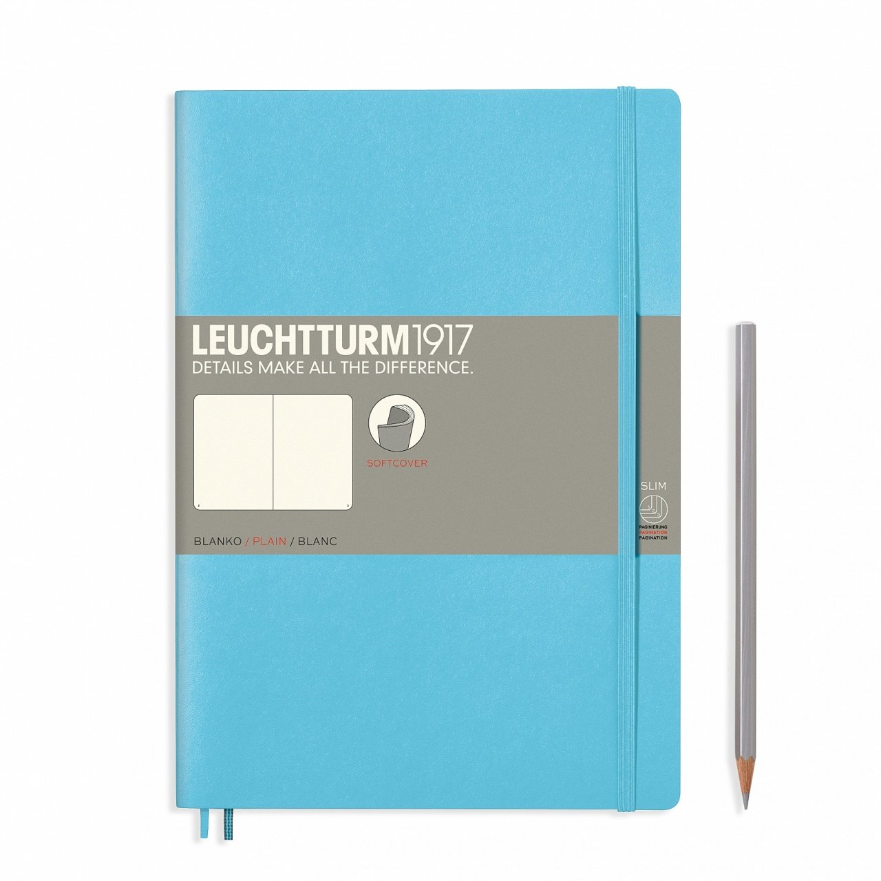 Leuchtturm1917 Not Defteri Tablet Boy (B5), Yumuşak Kapak, 123 Numaralandırılmış Sayfa, Düz - Buz Mavi