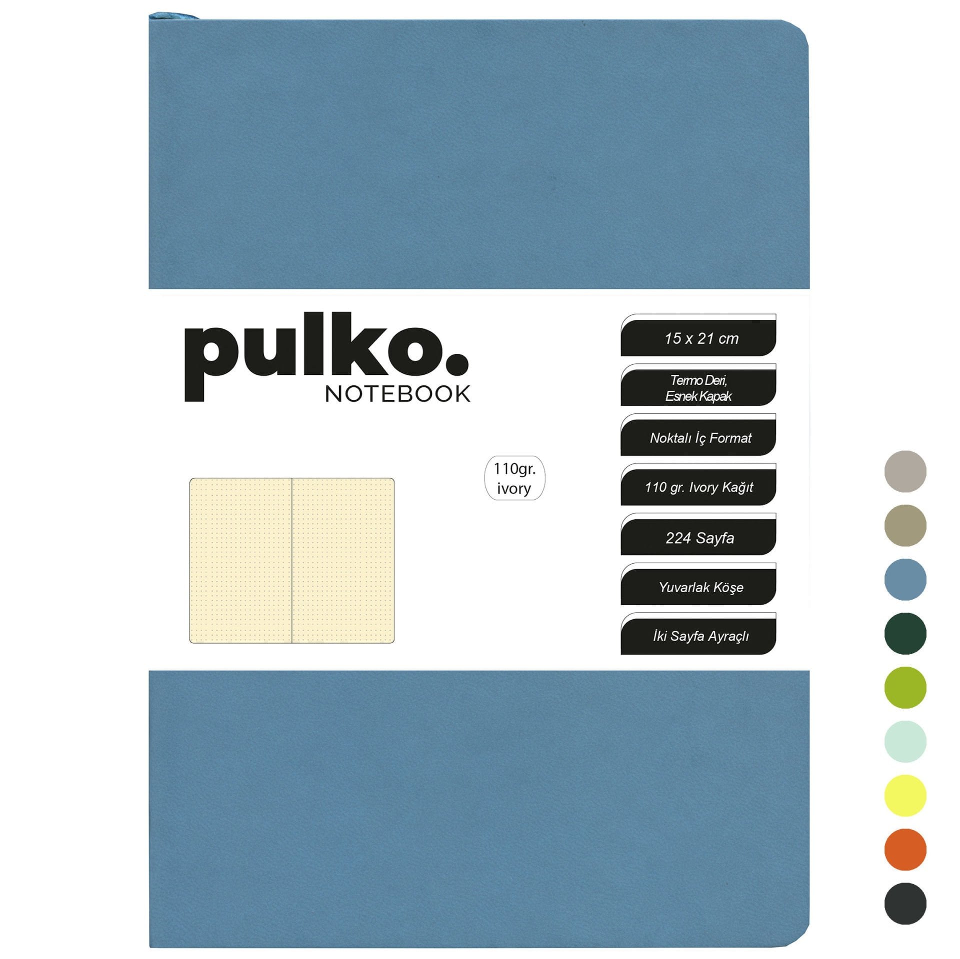 PULKO Notebook Not Defteri, 110gr Ivory Kağıt, A5 Boyut, Termo Deri, 224 Sayfa, Noktalı, 044,
