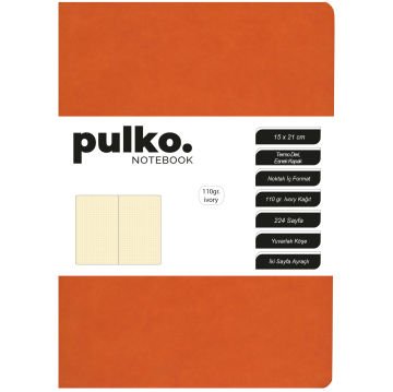 PULKO Notebook Not Defteri, 110gr Ivory Kağıt, A5 Boyut, Termo Deri, 224 Sayfa, Noktalı, 044, Turuncu