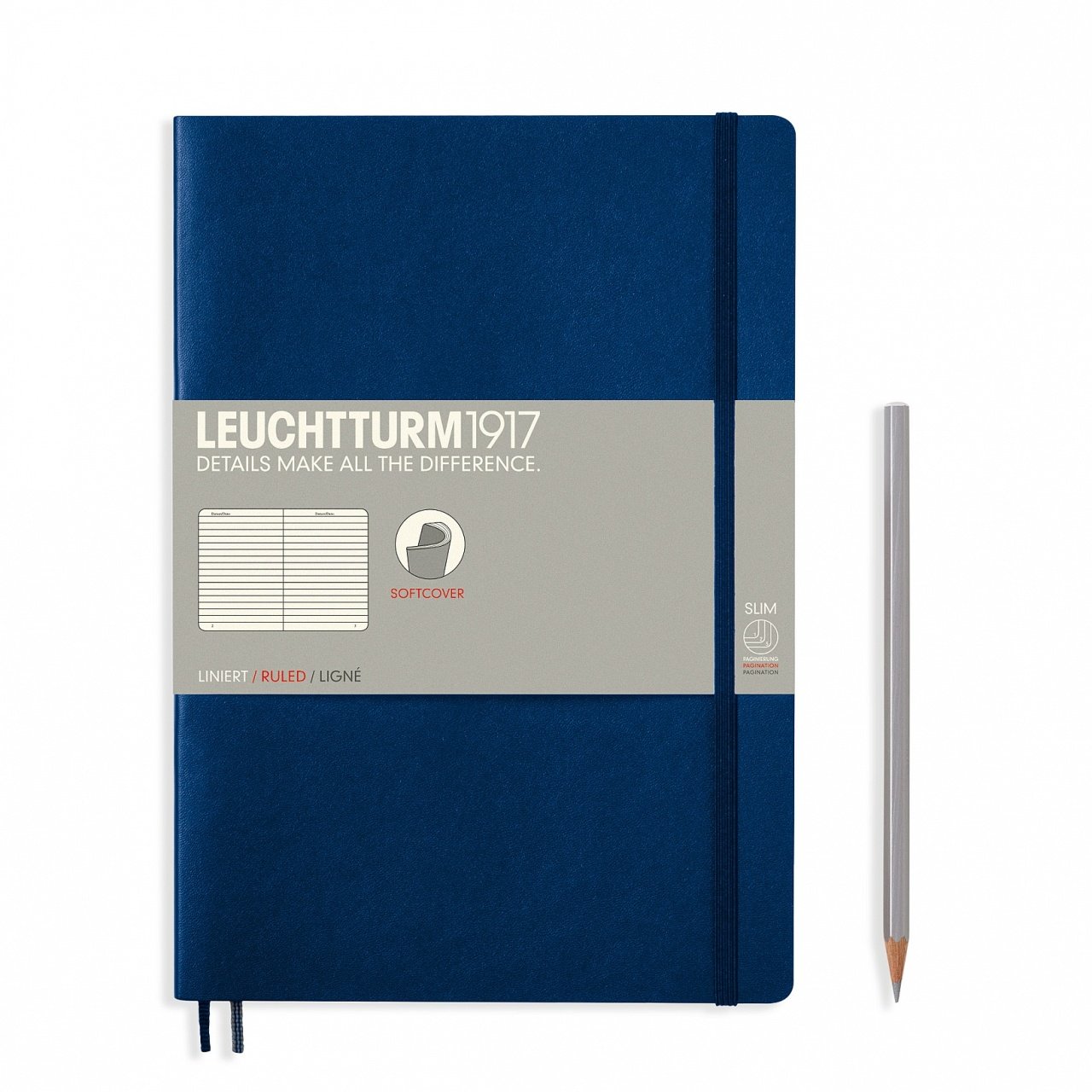 Leuchtturm1917 Not Defteri Tablet Boy (B5), Yumuşak Kapak, 123 Numaralandırılmış Sayfa, Çizgili - Lacivert