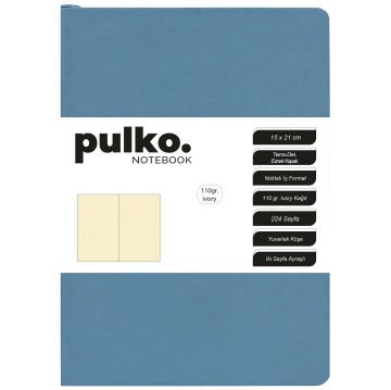 PULKO Notebook Not Defteri, 110gr Ivory Kağıt, A5 Boyut, Termo Deri, 224 Sayfa, Noktalı, 044, Turkuaz