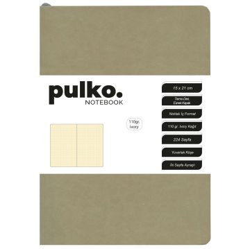 PULKO Notebook Not Defteri, 110gr Ivory Kağıt, A5 Boyut, Termo Deri, 224 Sayfa, Noktalı, 044, Bej