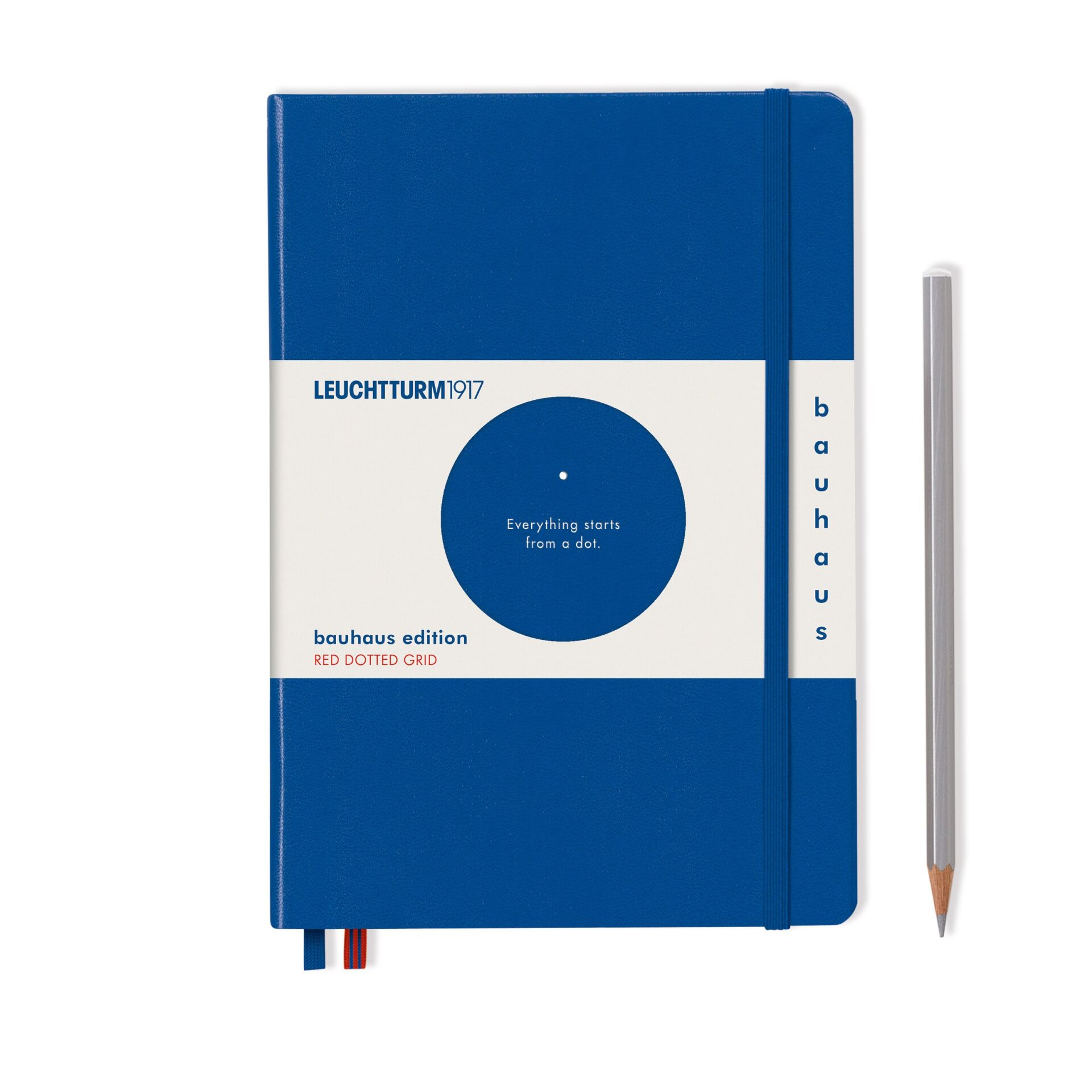 Leuchtturm1917 Bauhaus Serisi Not Defteri, Orta Boy (A5), Sert Kapak, 251 Numaralandırılmış Noktalı Sayfa, Kraliyet Mavi - Kırmızı Noktalı