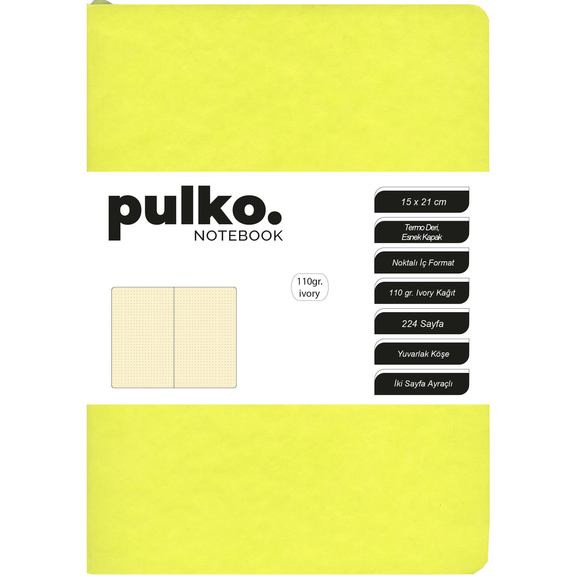PULKO Notebook Not Defteri, 110gr Ivory Kağıt, A5 Boyut, Termo Deri, 224 Sayfa, Noktalı, 044, Vanilya