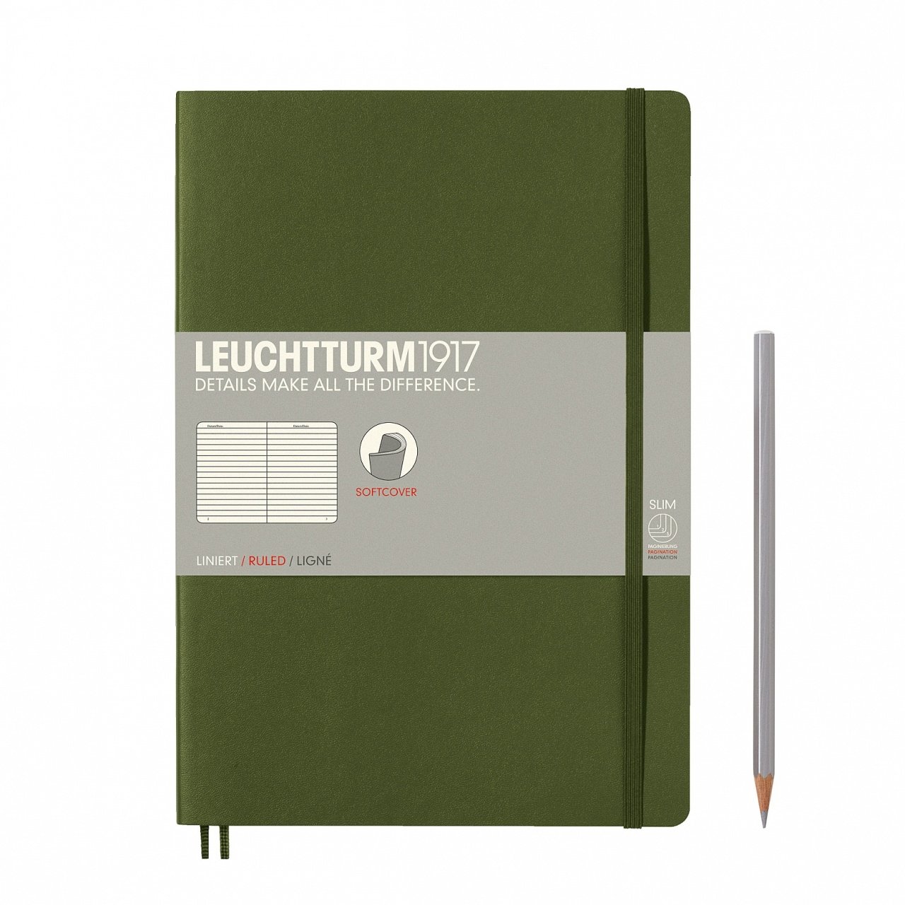 Leuchtturm1917 Not Defteri Tablet Boy (B5), Yumuşak Kapak, 123 Numaralandırılmış Sayfa, Çizgili - Asker Yeşili