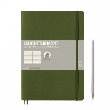 Leuchtturm1917 Not Defteri Tablet Boy (B5), Yumuşak Kapak, 123 Numaralandırılmış Sayfa, Çizgili - Asker Yeşili