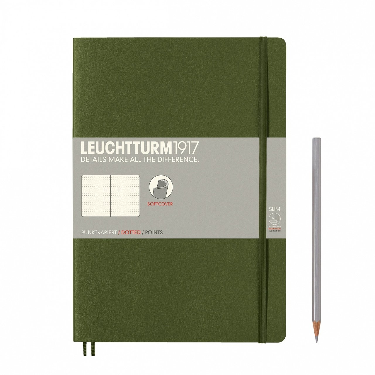 Leuchtturm1917 Not Defteri Tablet Boy (B5), Yumuşak Kapak, 123 Numaralandırılmış Sayfa, Noktalı - Asker Yeşili