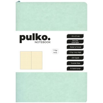 PULKO Notebook Not Defteri, 110gr Ivory Kağıt, A5 Boyut, Termo Deri, 224 Sayfa, Noktalı, 044, Nane Yeşili