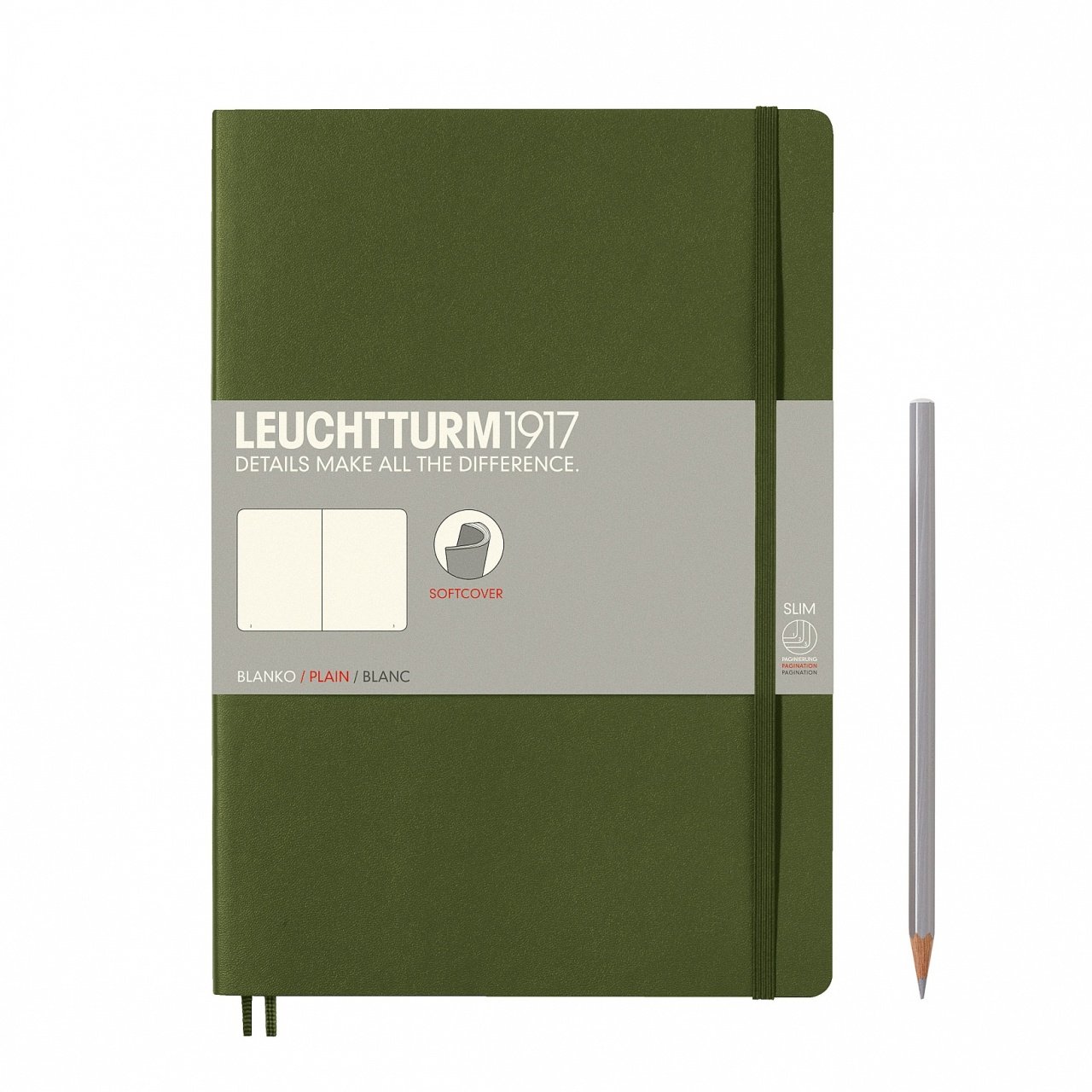 Leuchtturm1917 Not Defteri Tablet Boy (B5), Yumuşak Kapak, 123 Numaralandırılmış Sayfa, Düz - Asker Yeşili