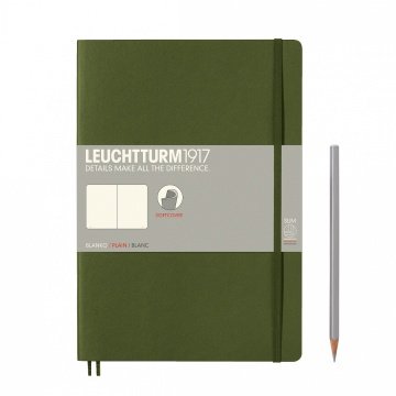 Leuchtturm1917 Not Defteri Tablet Boy (B5), Yumuşak Kapak, 123 Numaralandırılmış Sayfa, Düz - Asker Yeşili
