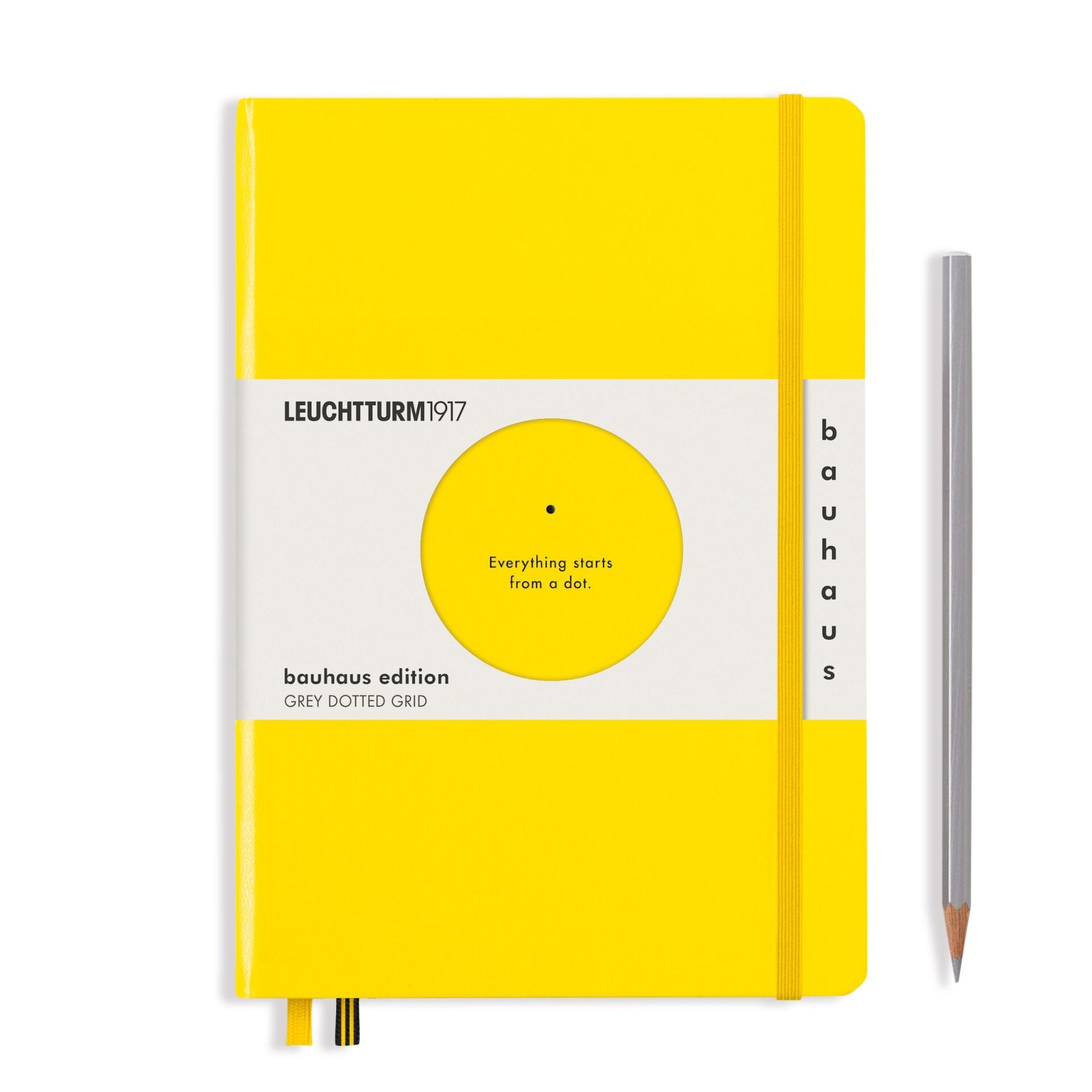 Leuchtturm1917 Bauhaus Serisi Not Defteri, Orta Boy (A5), Sert Kapak, 251 Numaralandırılmış Noktalı Sayfa, Limon Sarısı - Siyah Noktalı