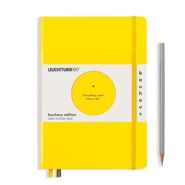 Leuchtturm1917 Bauhaus Serisi Not Defteri, Orta Boy (A5), Sert Kapak, 251 Numaralandırılmış Noktalı Sayfa, Limon Sarısı - Siyah Noktalı