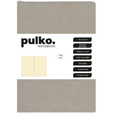 PULKO Notebook Not Defteri, 110gr Ivory Kağıt, A5 Boyut, Termo Deri, 224 Sayfa, Noktalı, 044, Boz Gri