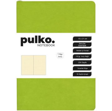 PULKO Notebook Not Defteri, 110gr Ivory Kağıt, A5 Boyut, Termo Deri, 224 Sayfa, Noktalı, 044, Misket Yeşili
