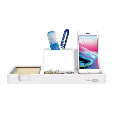 MAS 6616 Kablosuz Akıllı Telefon Şarjlı Masaüstü Organizer, Beyaz