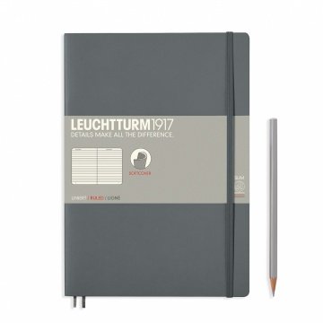 Leuchtturm1917 Not Defteri Tablet Boy (B5), Yumuşak Kapak, 123 Numaralandırılmış Sayfa, Çizgili - Antrasit Gri