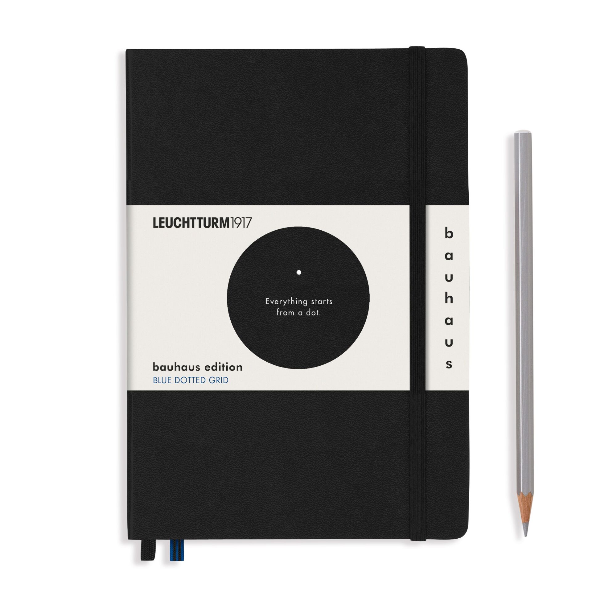 Leuchtturm1917 Bauhaus Serisi Not Defteri, Orta Boy (A5), Sert Kapak, 251 Numaralandırılmış Noktalı Sayfa, Siyah - Mavi Noktalı