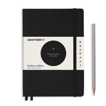 Leuchtturm1917 Bauhaus Serisi Not Defteri, Orta Boy (A5), Sert Kapak, 251 Numaralandırılmış Noktalı Sayfa, Siyah - Mavi Noktalı