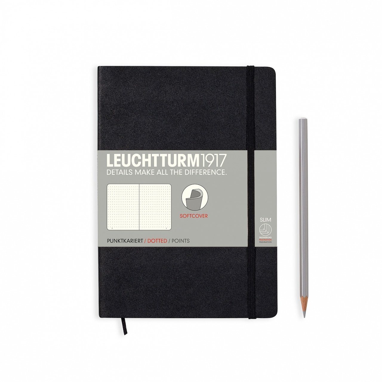 Leuchtturm1917 Not Defteri Orta Boy (A5), Yumuşak Kapak, 121 Numaralandırılmış Sayfa, Noktalı - Siyah