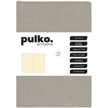 PULKO Notebook Not Defteri, 110gr Ivory Kağıt, A5 Boyut, Termo Deri, 224 Sayfa, Düz, 047, Boz Gri