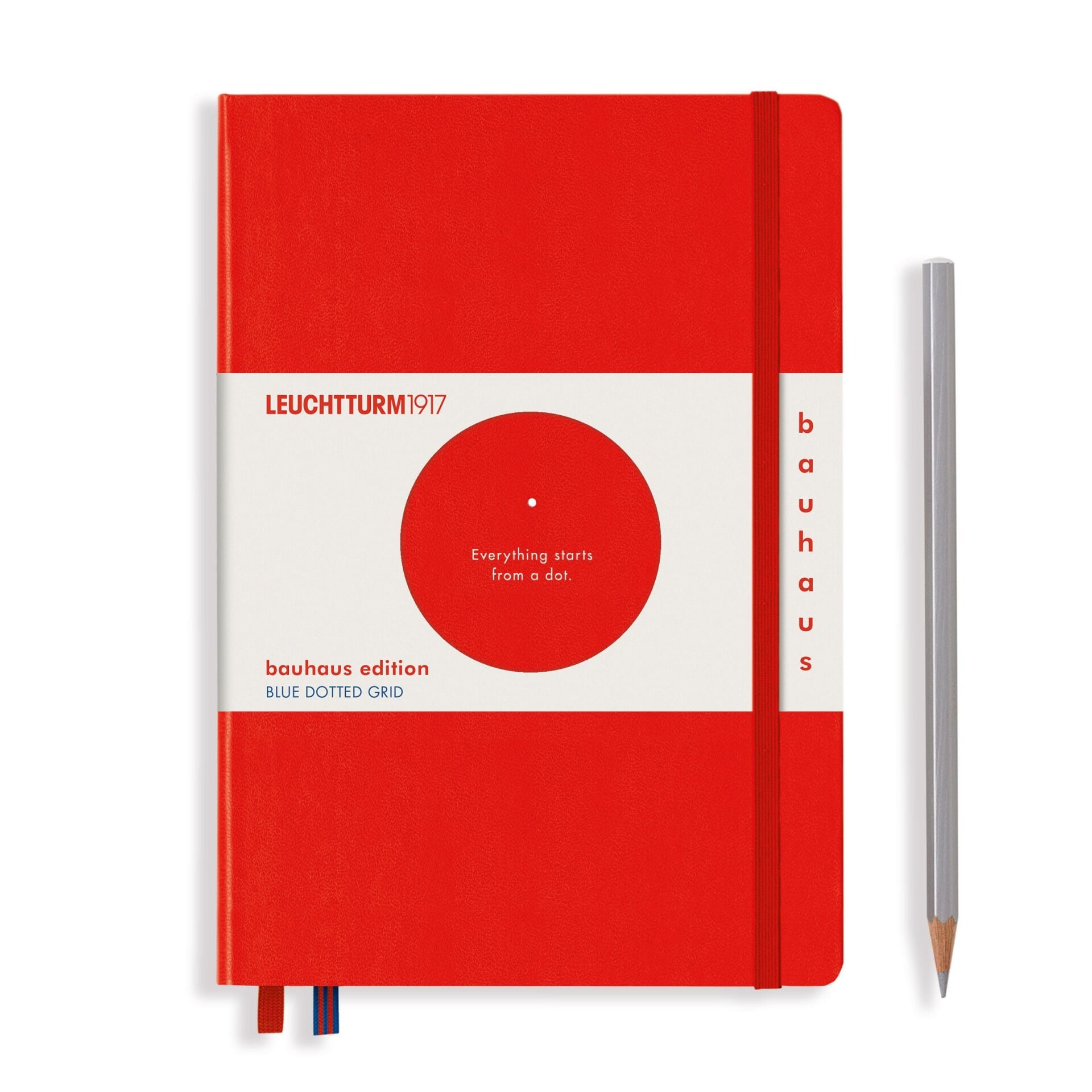 Leuchtturm1917 Bauhaus Serisi Not Defteri, Orta Boy (A5), Sert Kapak, 251 Numaralandırılmış Noktalı Sayfa, Kırmızı - Mavi Noktalı