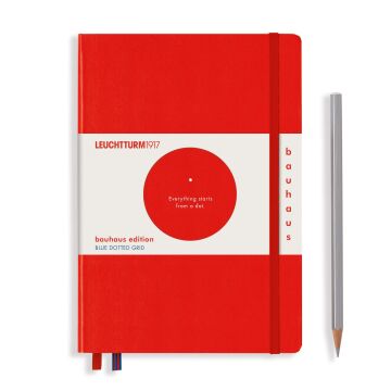 Leuchtturm1917 Bauhaus Serisi Not Defteri, Orta Boy (A5), Sert Kapak, 251 Numaralandırılmış Noktalı Sayfa, Kırmızı - Mavi Noktalı