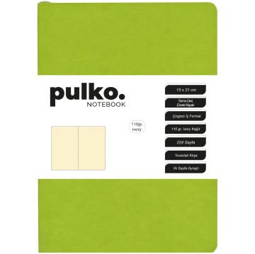 Cahier PULKO Notebook, Papier ivoire 110g, Taille A5, Cuir thermo, 224 pages, Ligné, 047, Vert Misket