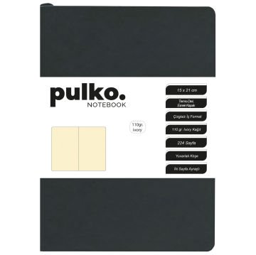 PULKO Notebook Not Defteri, 110gr Ivory Kağıt, A5 Boyut, Termo Deri, 224 Sayfa, Düz, 047, Siyah