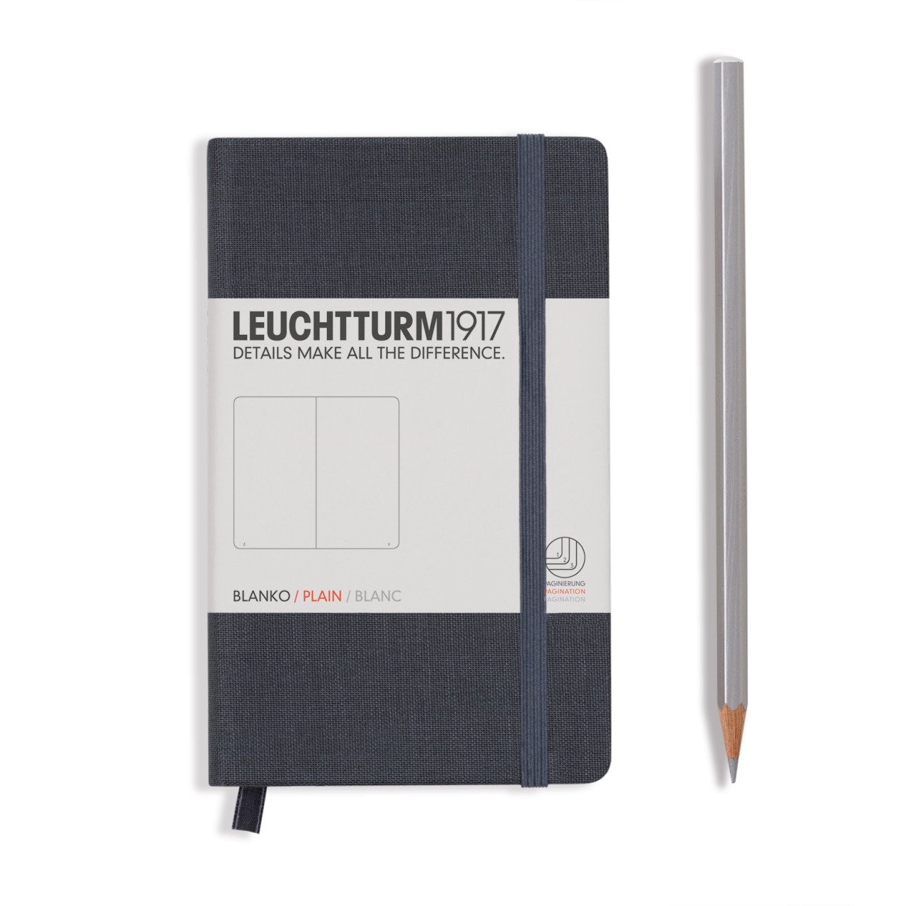Leuchtturm1917 Not Defteri Cep Boy (A6), Kumaş Sert Kapak, Antrasit Gri - Düz