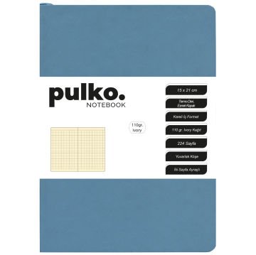 PULKO Notebook Not Defteri, 110gr Ivory Kağıt, A5 Boyut, Termo Deri, 224 Sayfa, Kareli, 048, Turkuaz