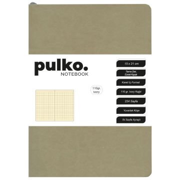 PULKO Notebook Not Defteri, 110gr Ivory Kağıt, A5 Boyut, Termo Deri, 224 Sayfa, Kareli, 048, Bej